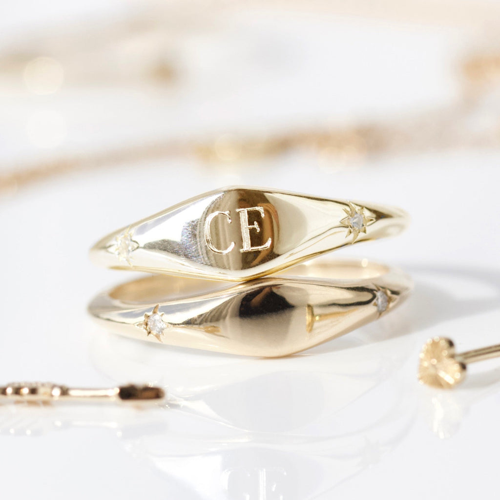 Star Set Diamond Signet Ring