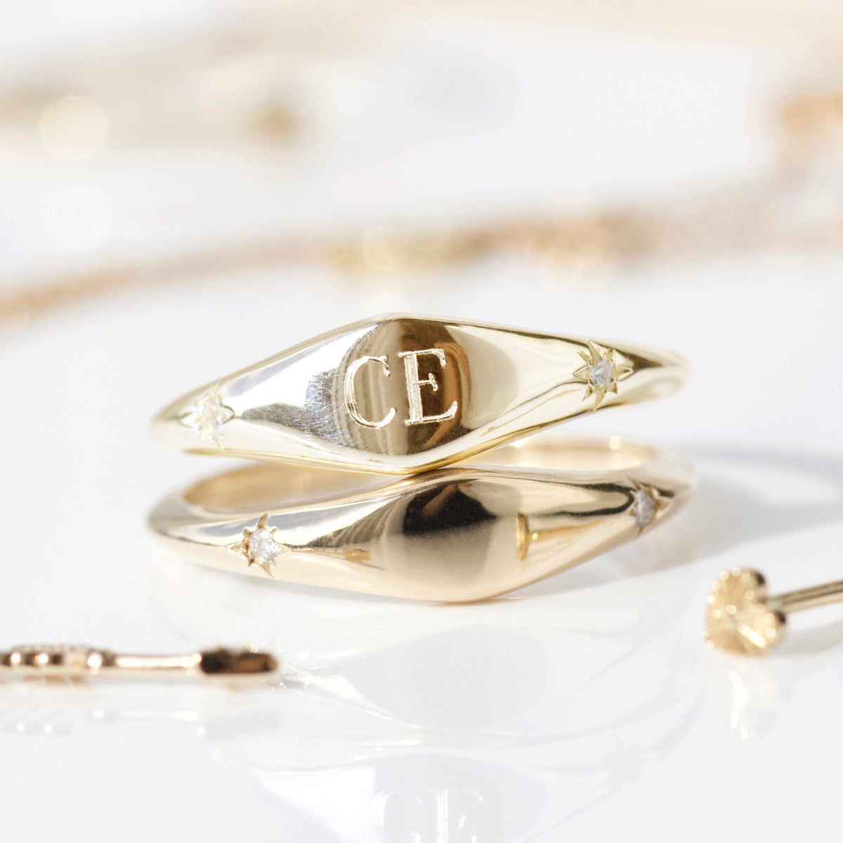 Star Set Diamond Signet Ring
