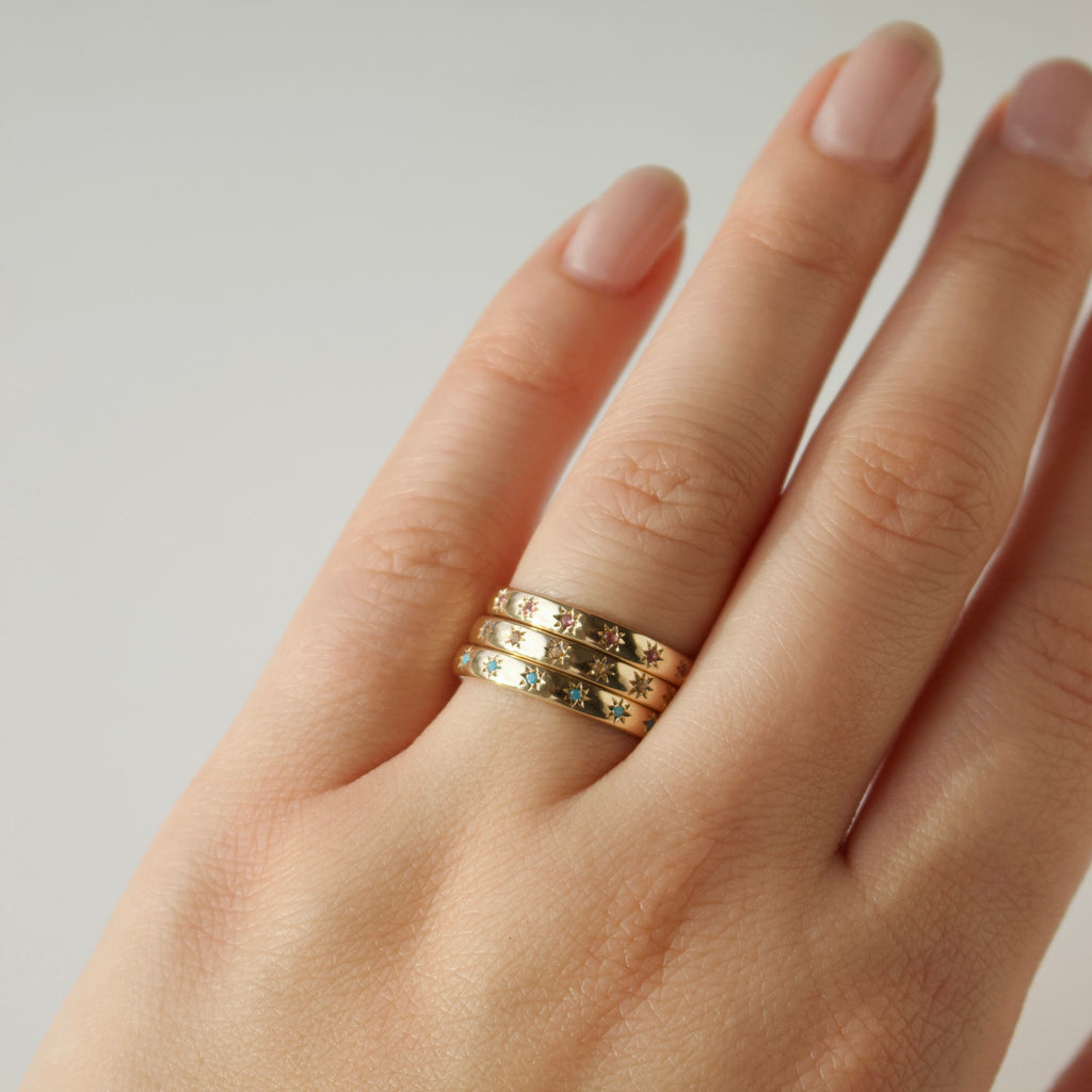 Icon Star Set Birthstone Band Ring