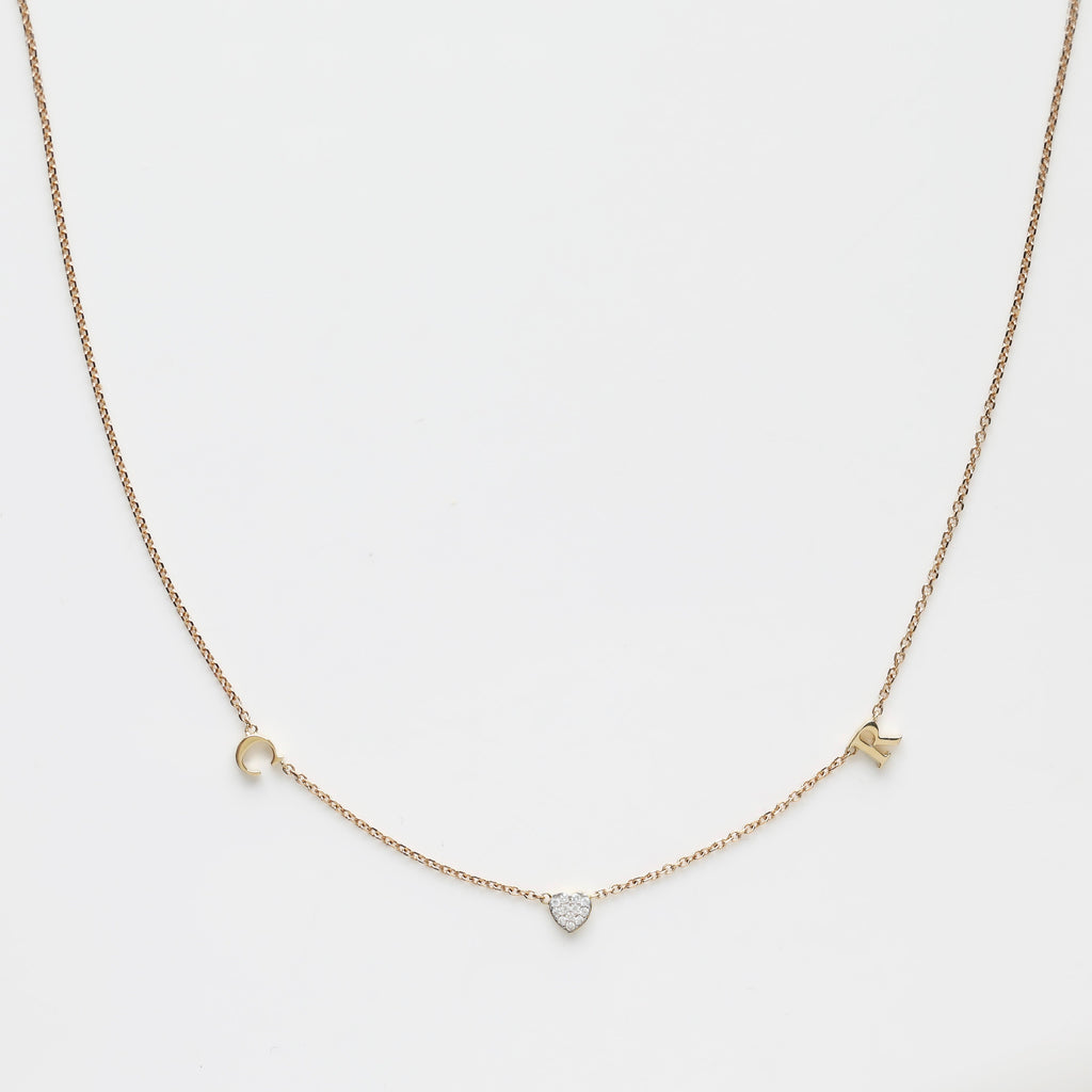 Custom Made Diamond Heart Initial Necklace