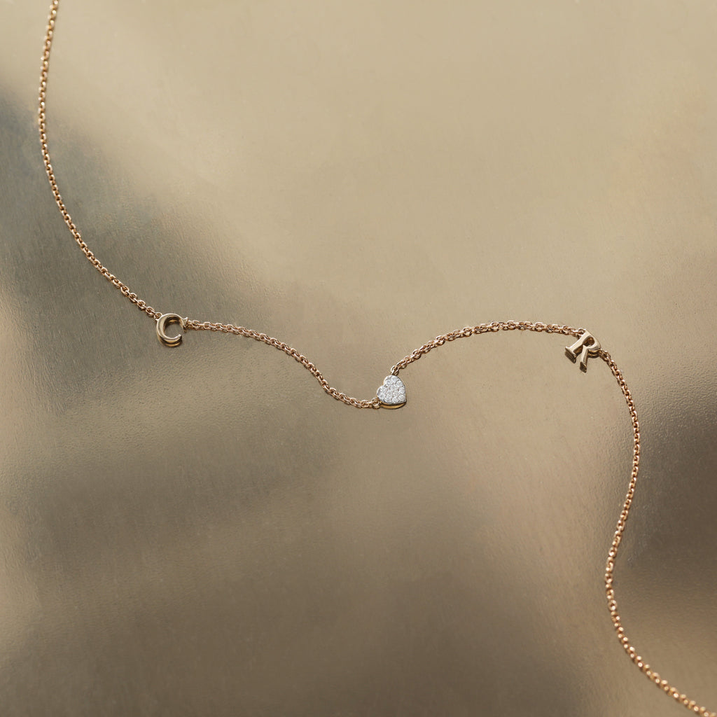 Custom Made Diamond Heart Initial Necklace